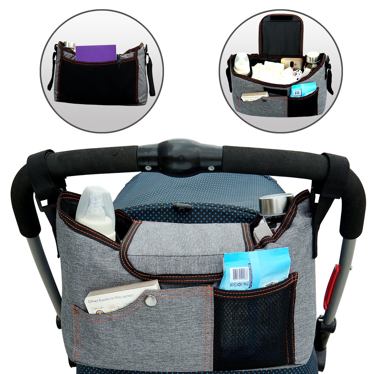BlueSnail Stroller Bag Fits Stroller Organizer - Extra-Large Storage Space for iPhones, Wallets, Diapers, Books, Toys, iPads (Grey) : Baby