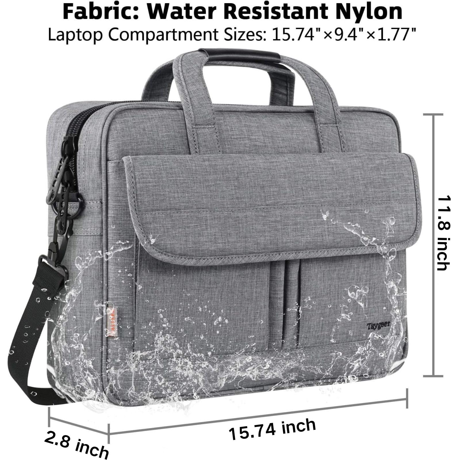 Taygeer Laptop Bag for Men, Water Resistant Crossbody Messenger Shoulder Bag for Business, Professional Premium Office Briefcase, Portable 15.6 Inch Carry On Laptop Case for Notebook/Computer, Grey