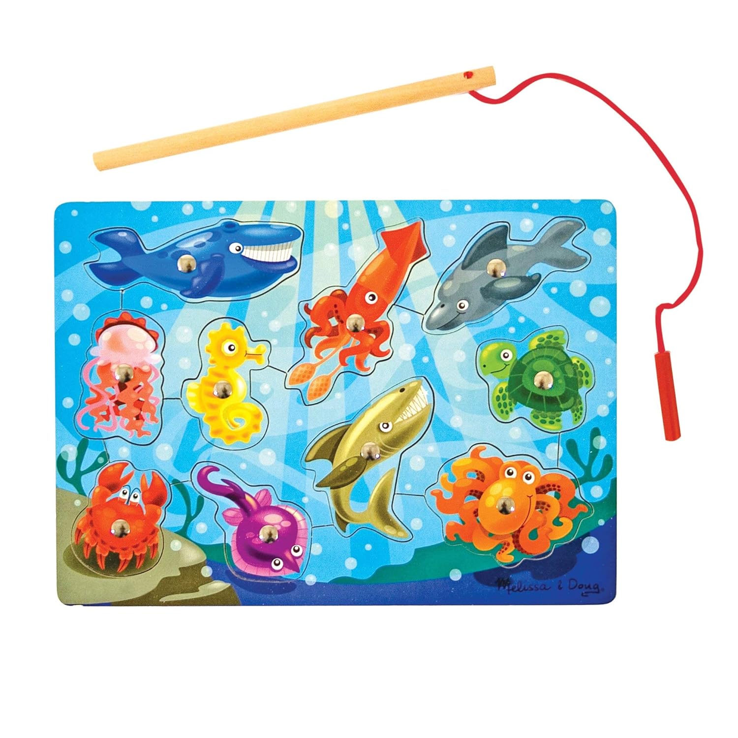Melissa & Doug Magnetic Wooden Fishing Game and Puzzle With Wooden Ocean Animal Magnets