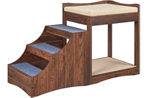unipaws Pet Bunk Bed with Removable Step for Dogs and Cats, Multi-Level Bed Window Perch Seat Platform with Cushion and Cat S