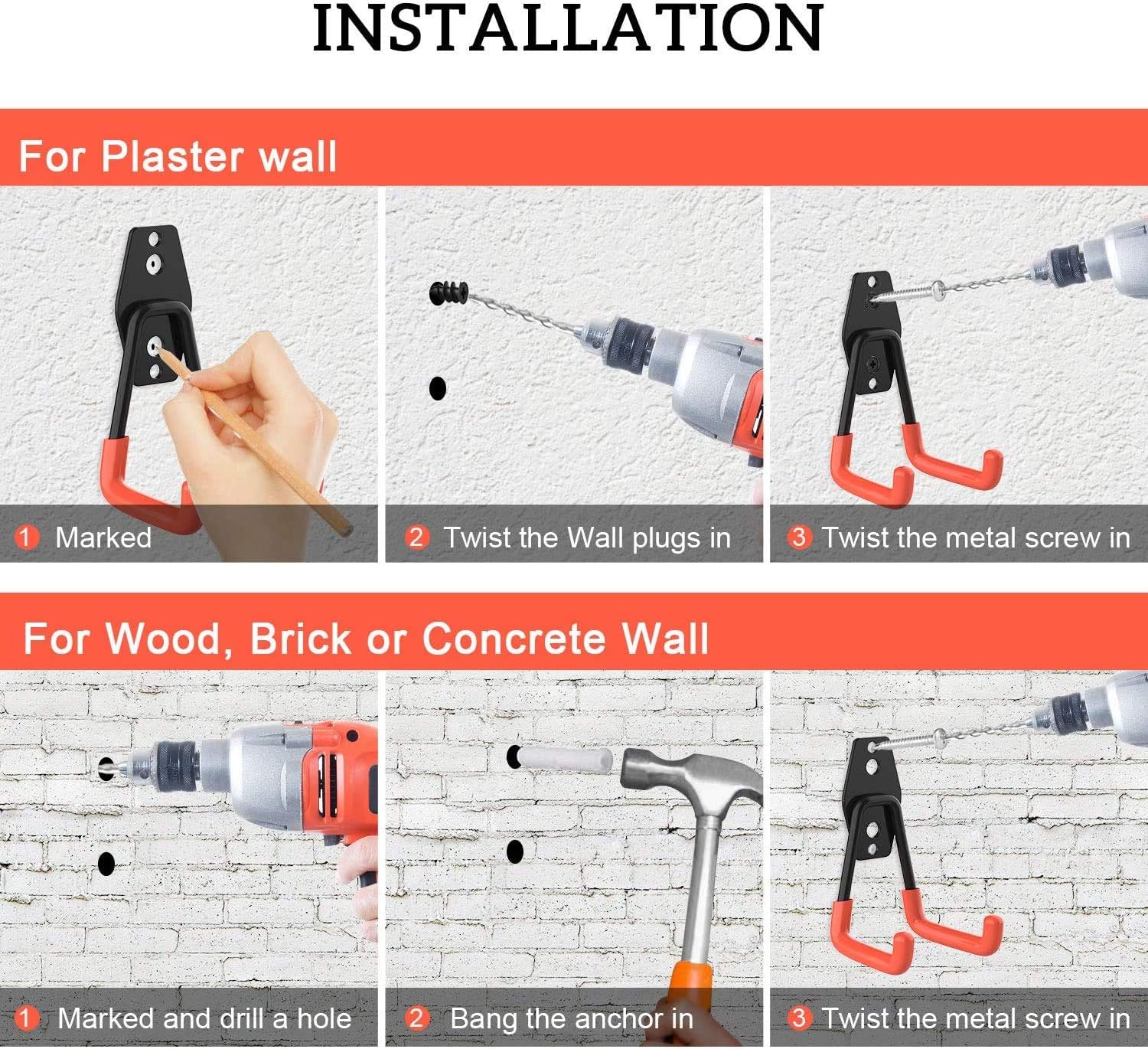 Dstper Garage Hooks, Garage Organizer Utility Hooks, Heavy Duty Garage Storage, Tool Hangers for Garage Wall Utility Wall Garage Hooks and Hangers with Anti-Slip Coating for Tools, Ladders and Bikes - - 