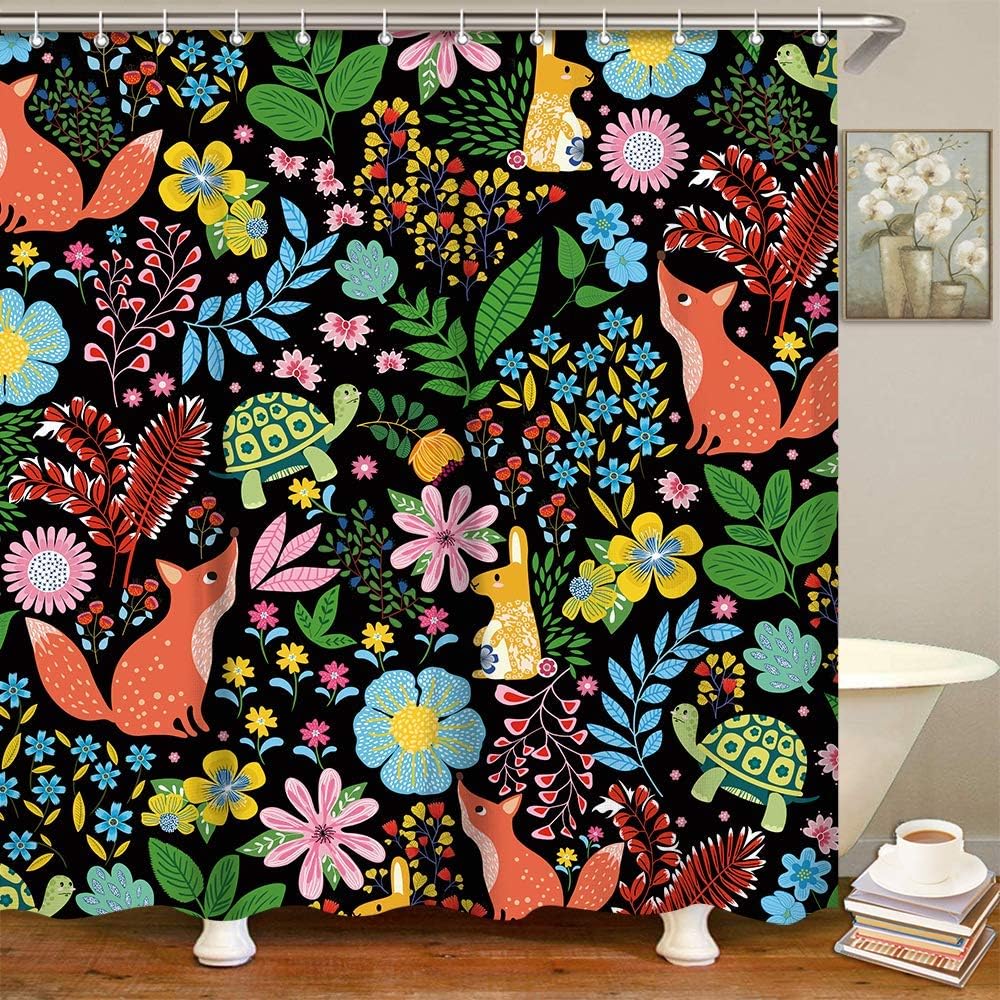 Amazon Com Animal Shower Curtain Kids Fabric Bathroom Curtains Set With Hooks Summer Bathroom Decor Cute Funny Cartoon Animals Rabbits Tortoises 72x72 Inches Machine Washable Multi Kitchen Dining