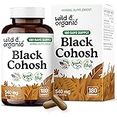 Wild & Organic Black Cohosh Capsules 540 mg - Menopause Supplements for Women - Black Cohosh for Women - Actaea Racemosa Herb - 180 Days of Supply - Vegan, No Fillers, Non-GMO - 180 Count