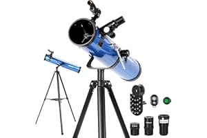 AOMEKIE Reflector Telescopes for Adults Astronomy Beginners 76mm/700mm with Phone Adapter Bluetooth Controller Tripod Finderscope and Moon Filter