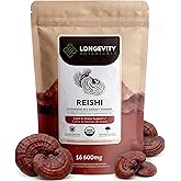 Longevity Botanicals Organic Reishi Mushroom Extract Powder 100g | Concentrated 10:1 Ratio | 100% Fruiting Bodies | Lingzhi (Ganoderma lucidum) Natural Supplement for Immune, Stress & Sleep Support
