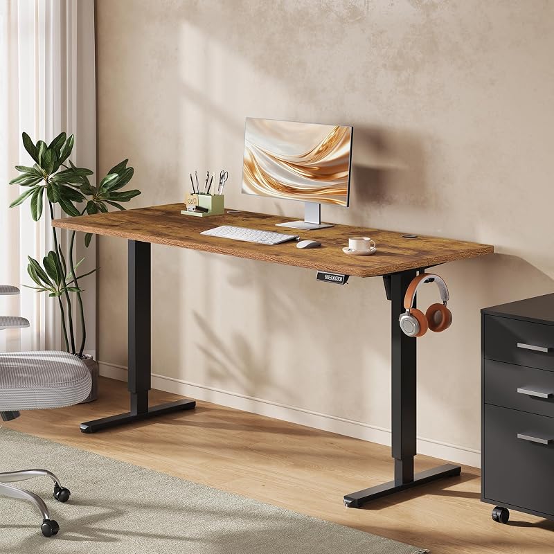 Scrivania Regolabile in Altezza Elettrica 160x70 cm, Scrivania Ufficio Ergonomica con Piano a 2 Sezioni, Funzione Memoria e Sistema Anticollisione, Altezza 72-118 cm,Marrone