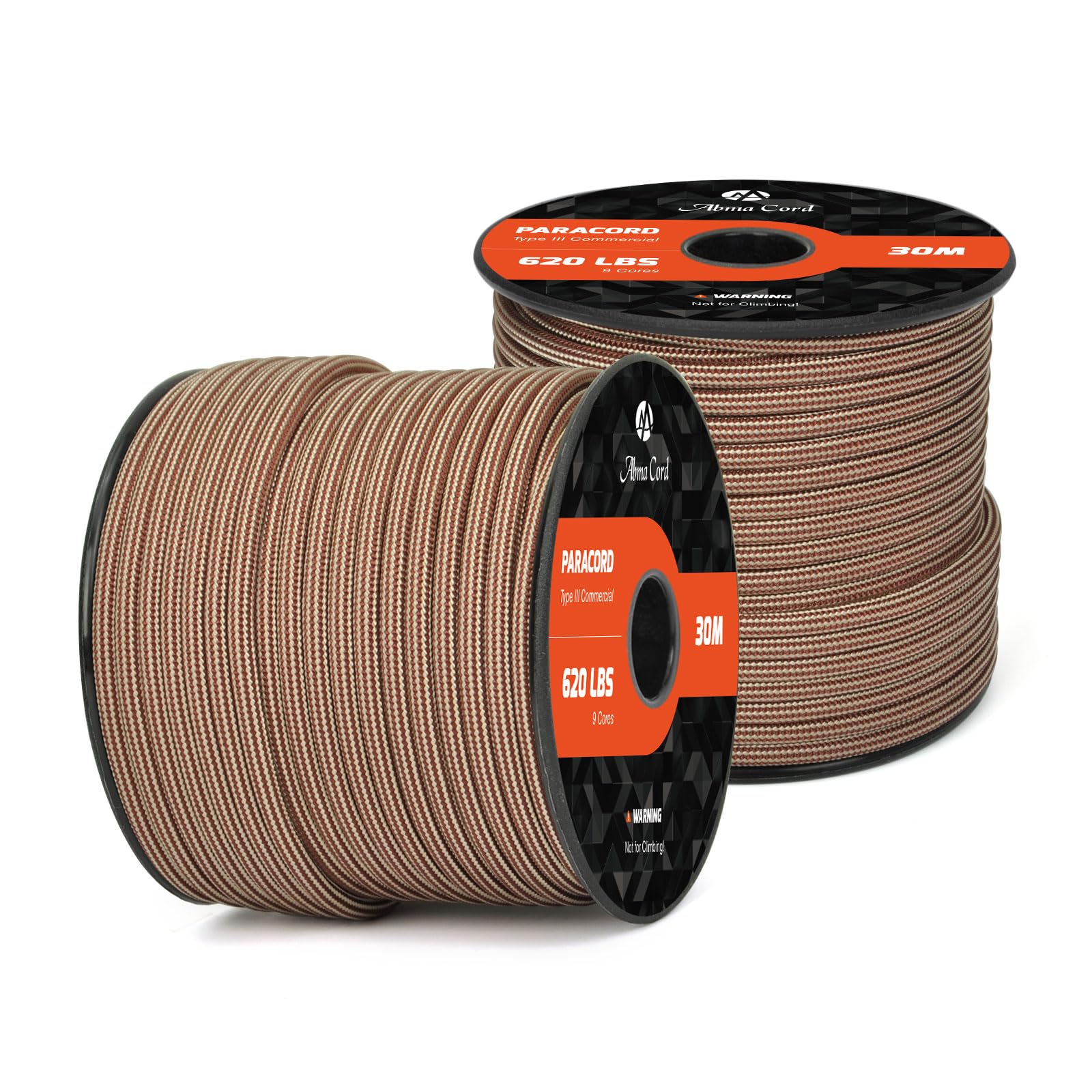 Abma Cord Paracord 620 lbs 4mm 9 Strands 100% Nylon 30M - Chocolate Brown & Khaki