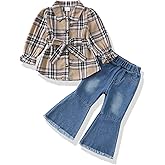 XUANHAO Baby Girl Clothes Fall Winter Toddler Outfits for Girls Flannel Plaid Shirt Tops Flare Jeans Pants Girls Clothing Set