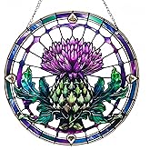 2 Pack Acrylic Thistle Window Hanging, 8in Scottish Symbol Stained - Style Decor, Suncatcher Ornament for Home Wall & Window, Ideal Gift for Celtic Culture Lover