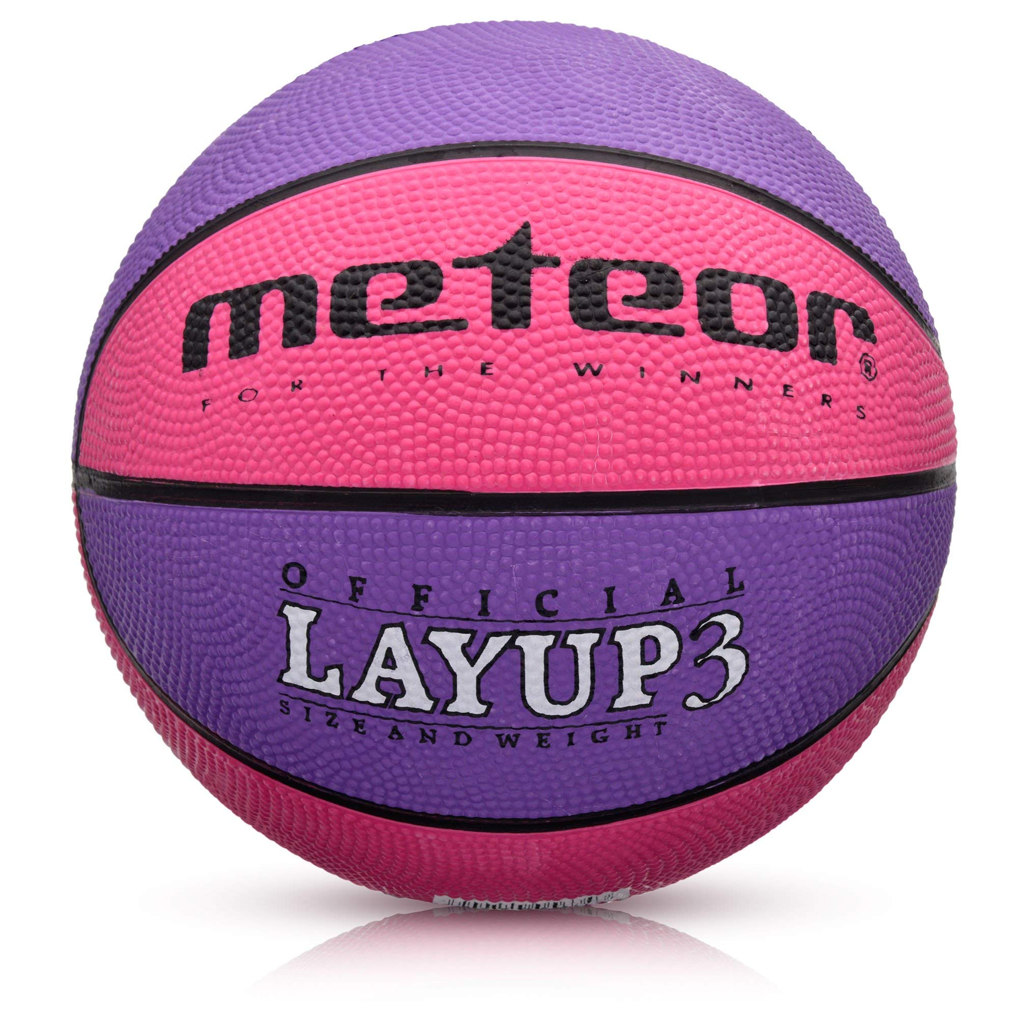 meteor Layup Basketball – Durable Rubber Surface for Outdoor & Indoor Play – Mini Ball Deep Grooves for Better Grip – Colorful Design for Visibility – Basket ball - Size 3 - Pink