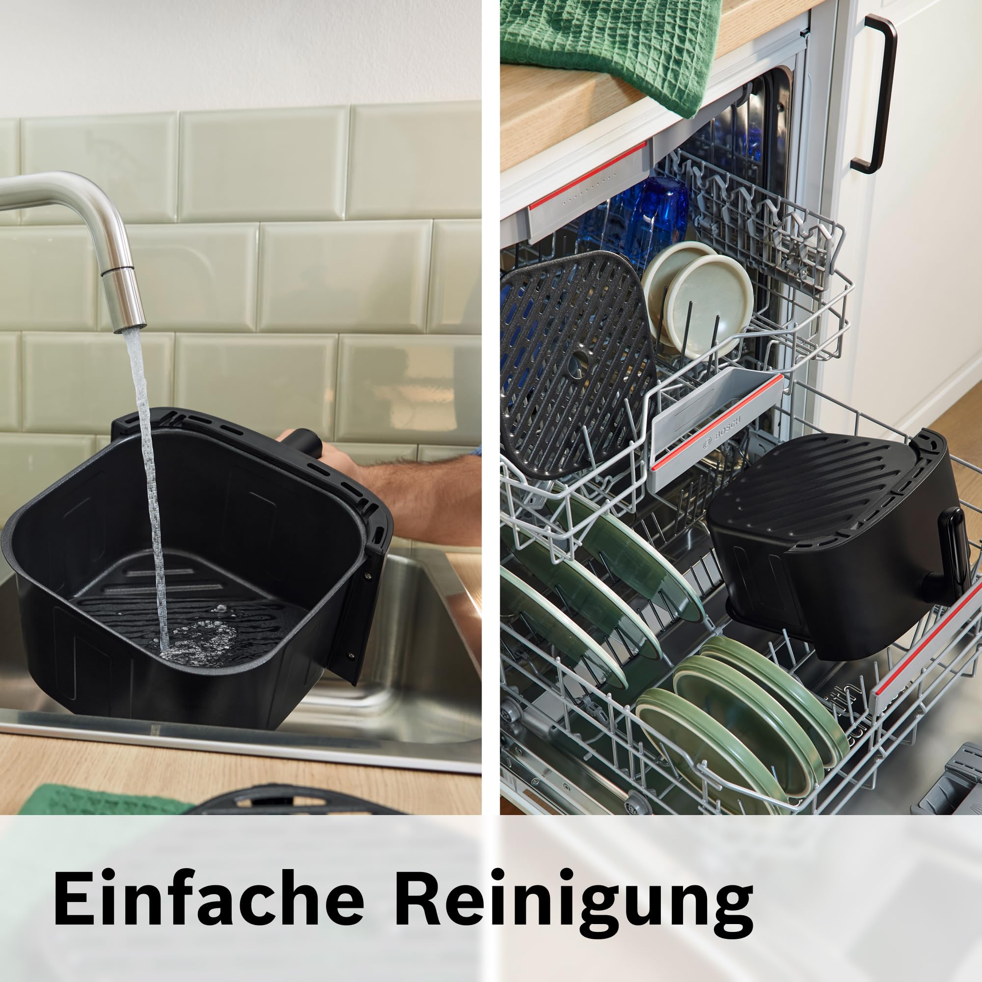 Bosch Heißluftfritteuse Serie 4, XL Air Fryer, schwarz, 6,1 L Fassungsvermögen, 7 Voreinstellungen, Auftau- und Warmhaltefunktion, Touchscreen, bis zu 60% schnelleres Kochen, MAF462B0 6
