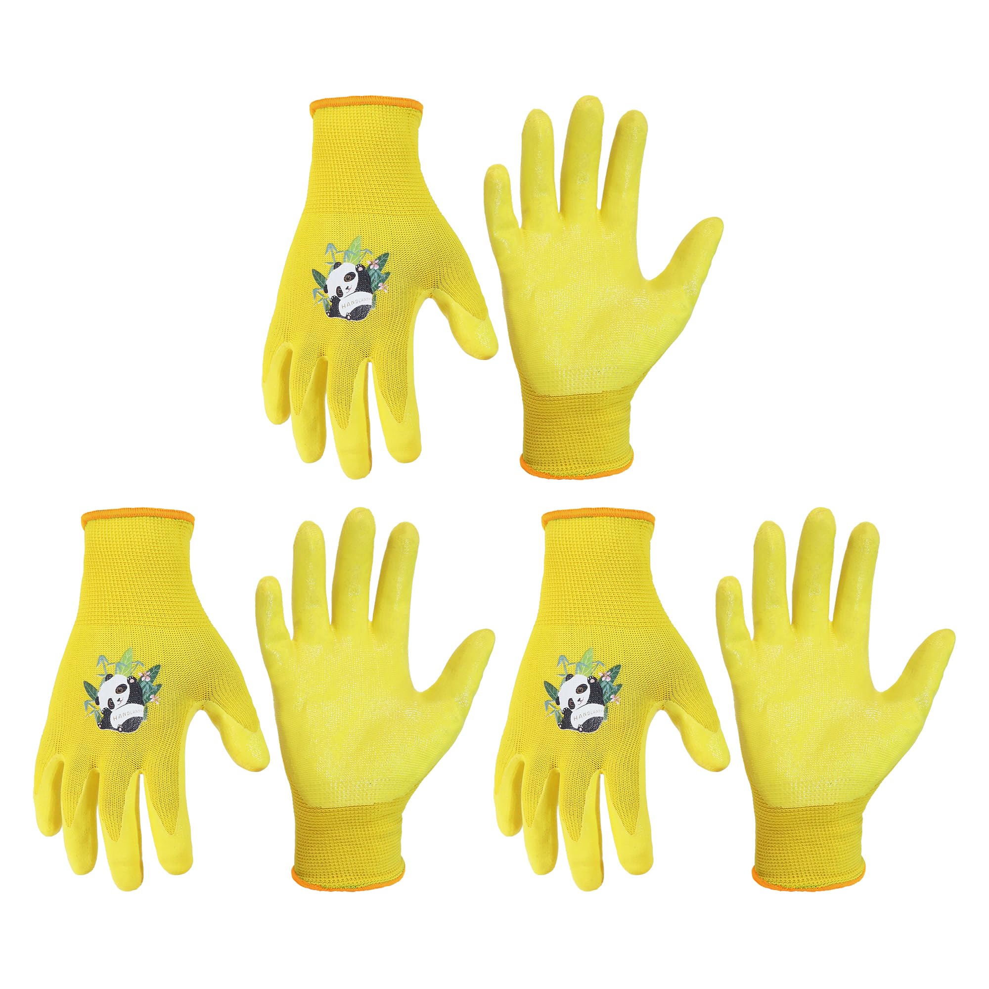HANDLANDY 3 Pairs Kids Gardening Gloves for Age 2-13, Toddler Children Garden Yard Work Outdoor Playing Gloves, Rubber Coating, for Girls Boys Youth (Yellow, Size L, Age 5-7) — image 1