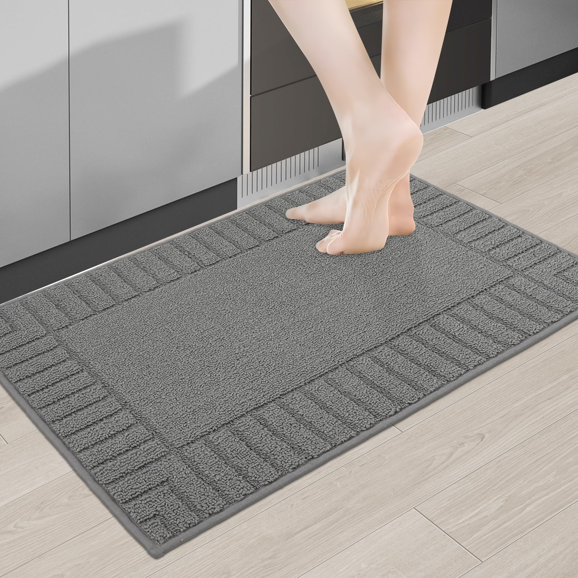 BEQHAUSE Kitchen Rugs Washable Kitchen Mats Floor Non-Slip Kitchen Mats Absorbent Kitchen Runner with TPR Non Skid Backing 50X76cm Grey
