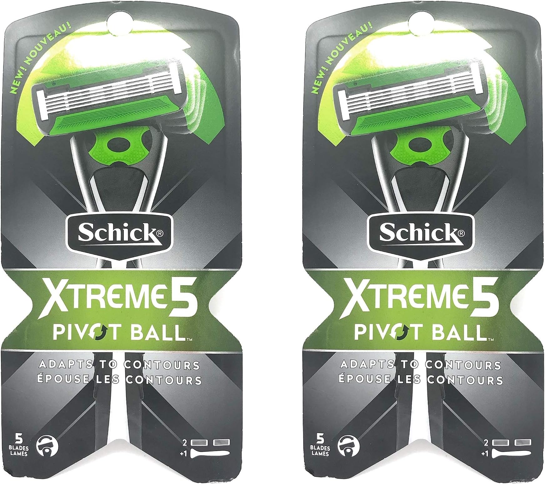 Schick Xtreme5 Pivot Ball Men's Razor Handle & 2 Razor Refills (Pack of 2)