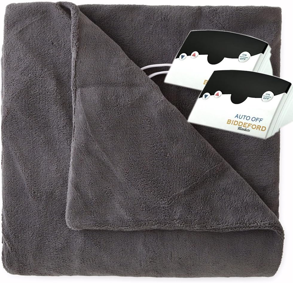 Biddeford Blankets Micro Plush Electric Heated Blanket with Digital Controller, Queen, Grey