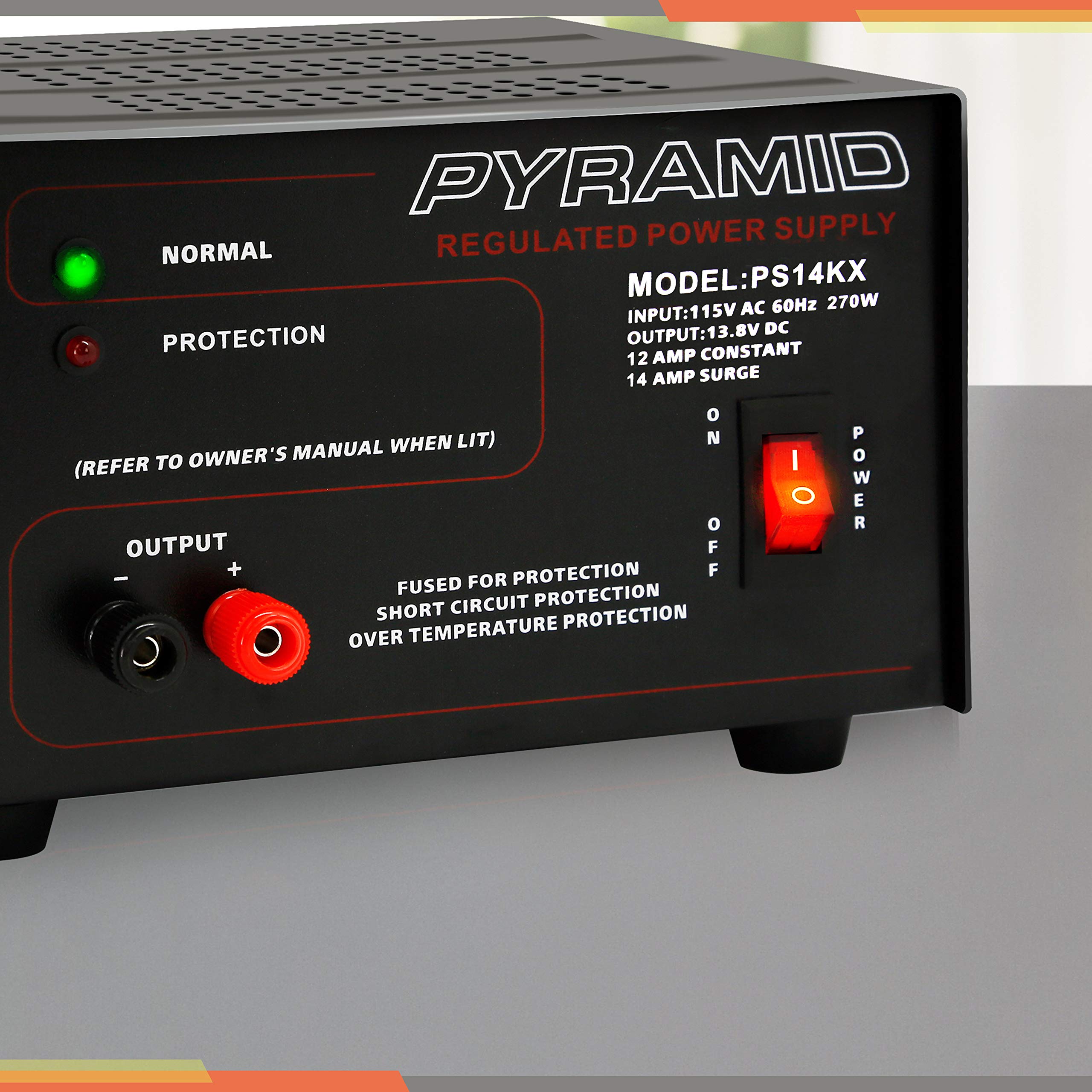 Pyramid Universal Compact Bench Power Supply- 12 Amp Linear Regulated Home Lab Bench-top AC-to-Dc 12V Converter w/ 13.8V Dc 115V AC 270W Power Input, Screw Type Terminals, Cooling Fan- PS14KX.5