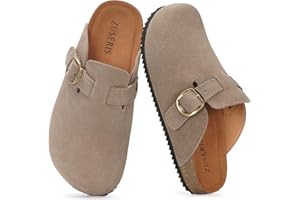 ZUSERIS Kids Suede Clogs Boys Girls Cork Footbed Potato Shoes Classic Slip On Leather Mules Children Indoor Outdoor Sandals with Adjustable Buckle