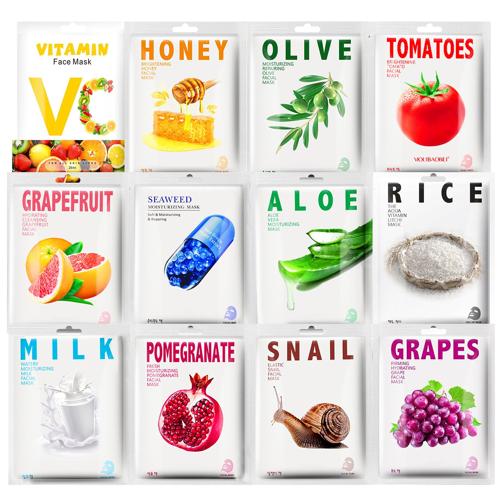 12 pcs Daily Care Face Sheet Mask, Moisturising Sheet Face Mask,Face Masks care, Hydrating, Moisturizing,Soothing Face Masks, Hydrating Face Mask for most Skin Type