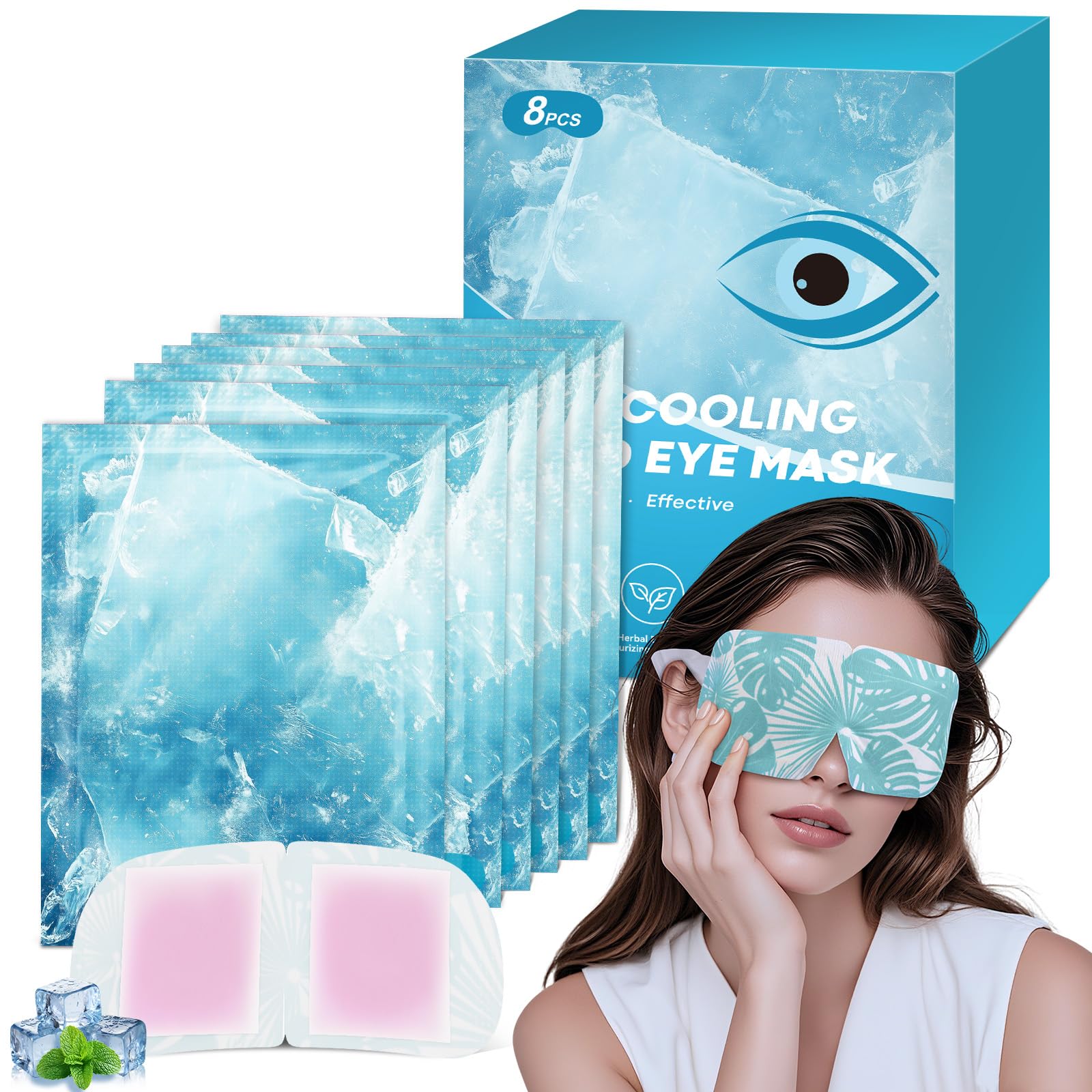 ZHENYEMEI Hydrogel Self Cooling Eye Mask,Cold Eye Mask for Puffy & Burning Eyes,Cold Compress for Fast Relief with Fatigue and Headaches, Individually Wrapped Cool Care Travel Essentials,8 Packs