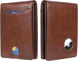 HLHGR AirTag Wallet Men，Genuine Leather Wallet
