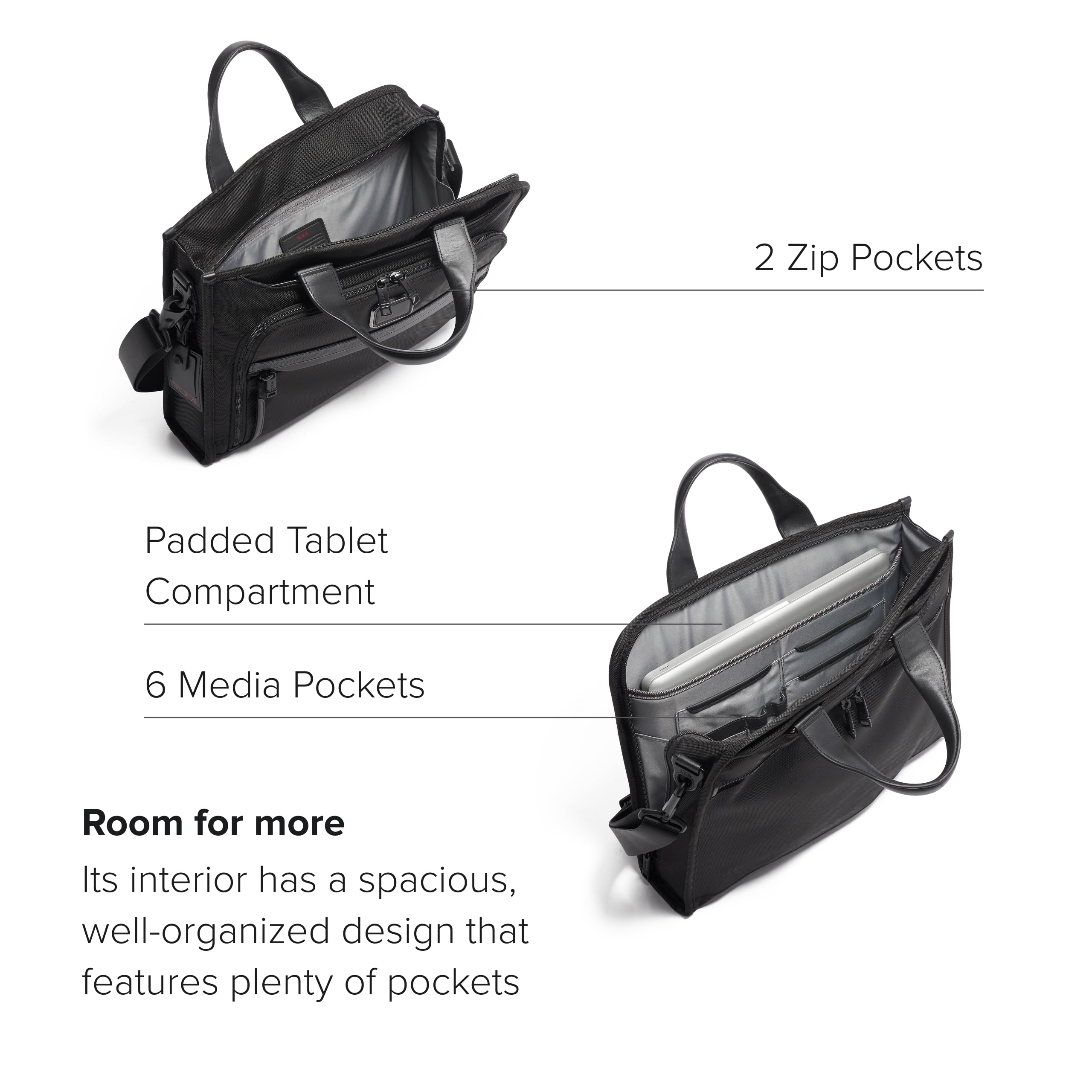 TUMI Alpha Slim Deluxe Portfolio - Men's Compact Travel & Office Briefcase - Laptop and Tablet Bag - Black