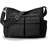 KALIDI Canvas Tote Bag Messenger Bag, Large Crossbody Bag for Women or Men, Casual Canvas Shoulder Bag for College Work Daily