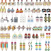 Quelay 36 Pairs Teacher Earrings for Women Fun Wooden Studs Bulk Cute Teacher's Day Dangle Earrings Sets Colorful Pencil Apple Rainbow Jewelry for Appreciation Jewelry Gift