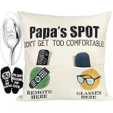 Geefuun 18"x 18" 2-Pocket Papa's Pillow Covers & Best Papa Ever Engraved Spoon & Socks, Father's Birthday Gift for Dad (No Fillers)