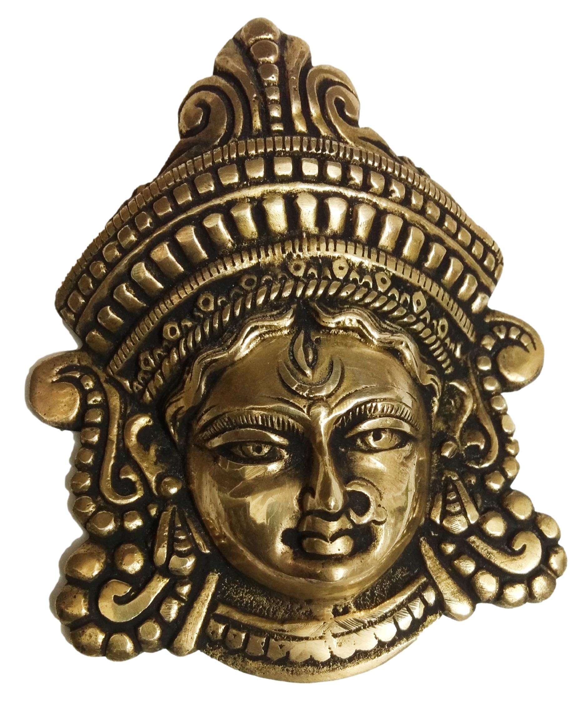 athizay Brass Nava Durga Face Hanging – 13 cm Antique Gold Finish Hindu Goddess Wall Decor for Home, Temple, or Front Door Entrance