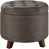 Amazon Basics Upholstered Tufted Storage Ottoman Footstool, 17"H, Dark Gray