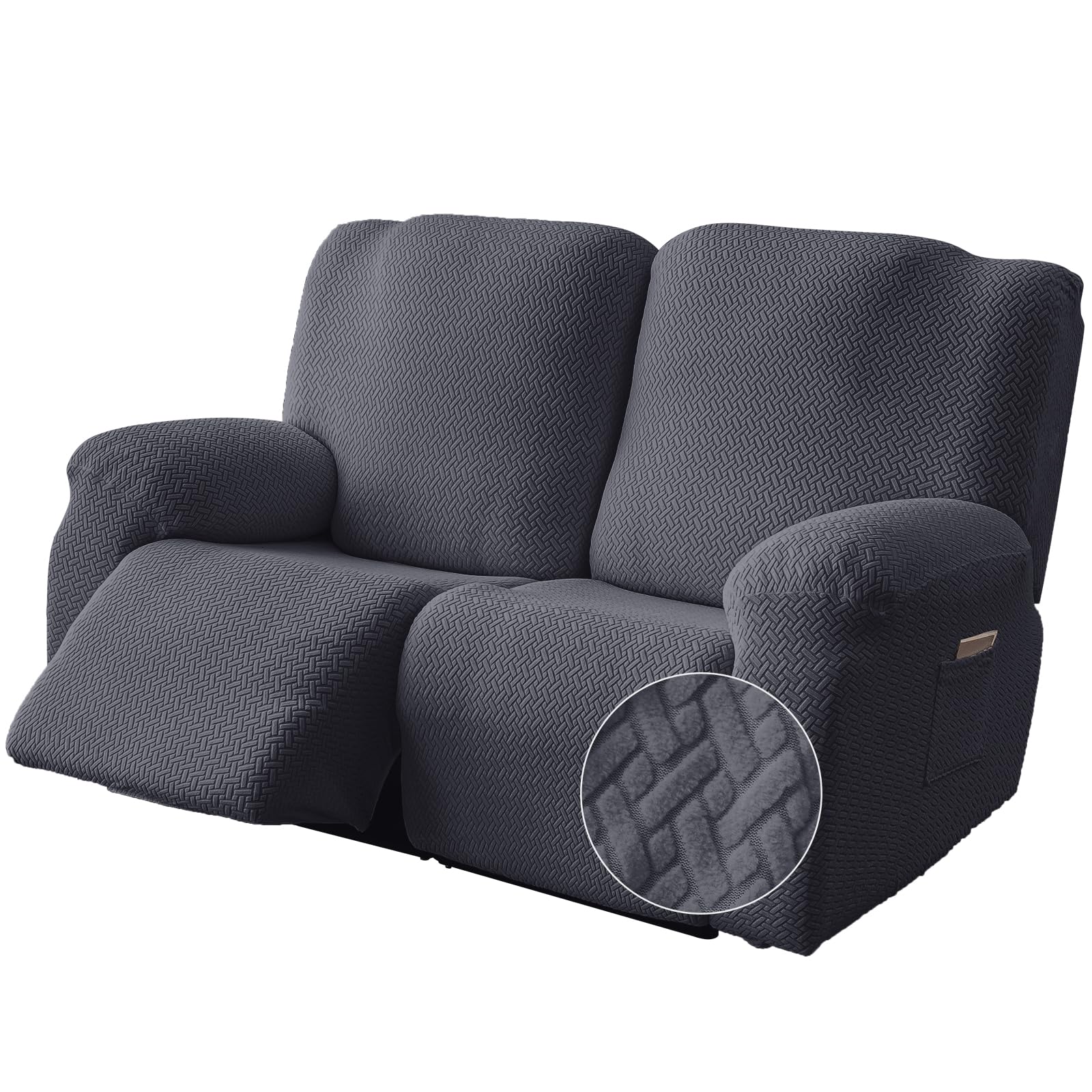 Photo 1 of Genina Recliner Loveseat Covers, Stretch Reclining Sofa Covers, 2 Seater Couch Cushion Stripe Jacquard Recliner Slipcovers - Furniture Protector Covers for Pet Kid (Dark Gray)