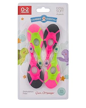 Amazon.com : Farber Baby Toothbrush & Toddler Toothbrush for 0-2 Years Old | Teething Finger Handle | BPA Free with Baby Toothpaste Indicator | Extra Soft ...