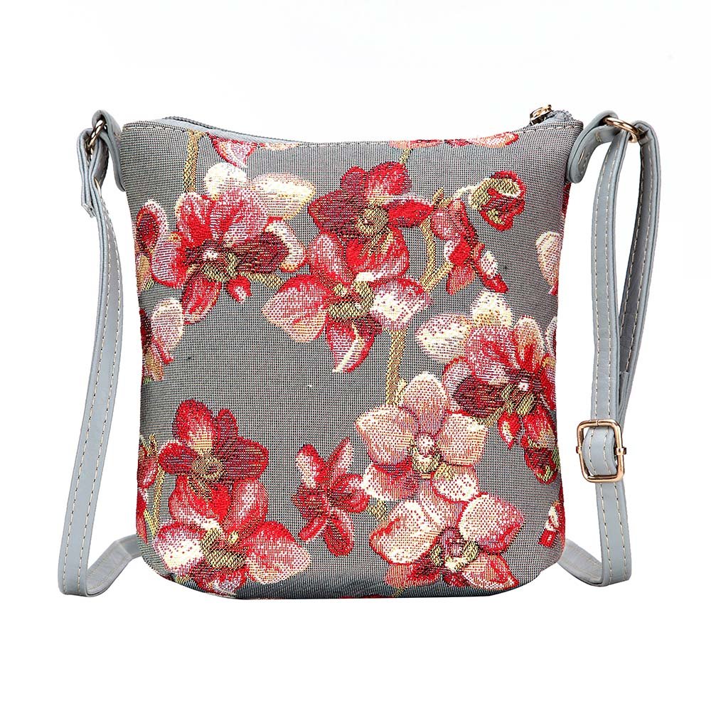 Signare Tapestry Small Crossbody Bag Sling Bag for Women with Floral Designs (Orchids, Sling-ORC)