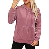 LILBETTER Womens Long Sleeve Pullover Hoodies Drawstring Sweatshirt Fall Knit Ribbed Tops with Pocket