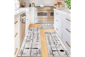 Vaukki Boho Kitchen Rug Sets 3 Pieces, Washable Kitchen Mats for Floor, Non Slip Soft Kitchen Area Rug Floor Mat for Kitchen, Laundry Room and Hallway (Log, 20''x32''+20''x47''+20''x59'')