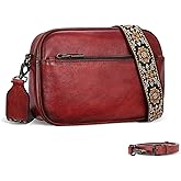 Iswee Leather Crossbody Bags for Women Vintage Shoulder Bag Small Satchel Purse Zippered Purse with Adjustable Strap