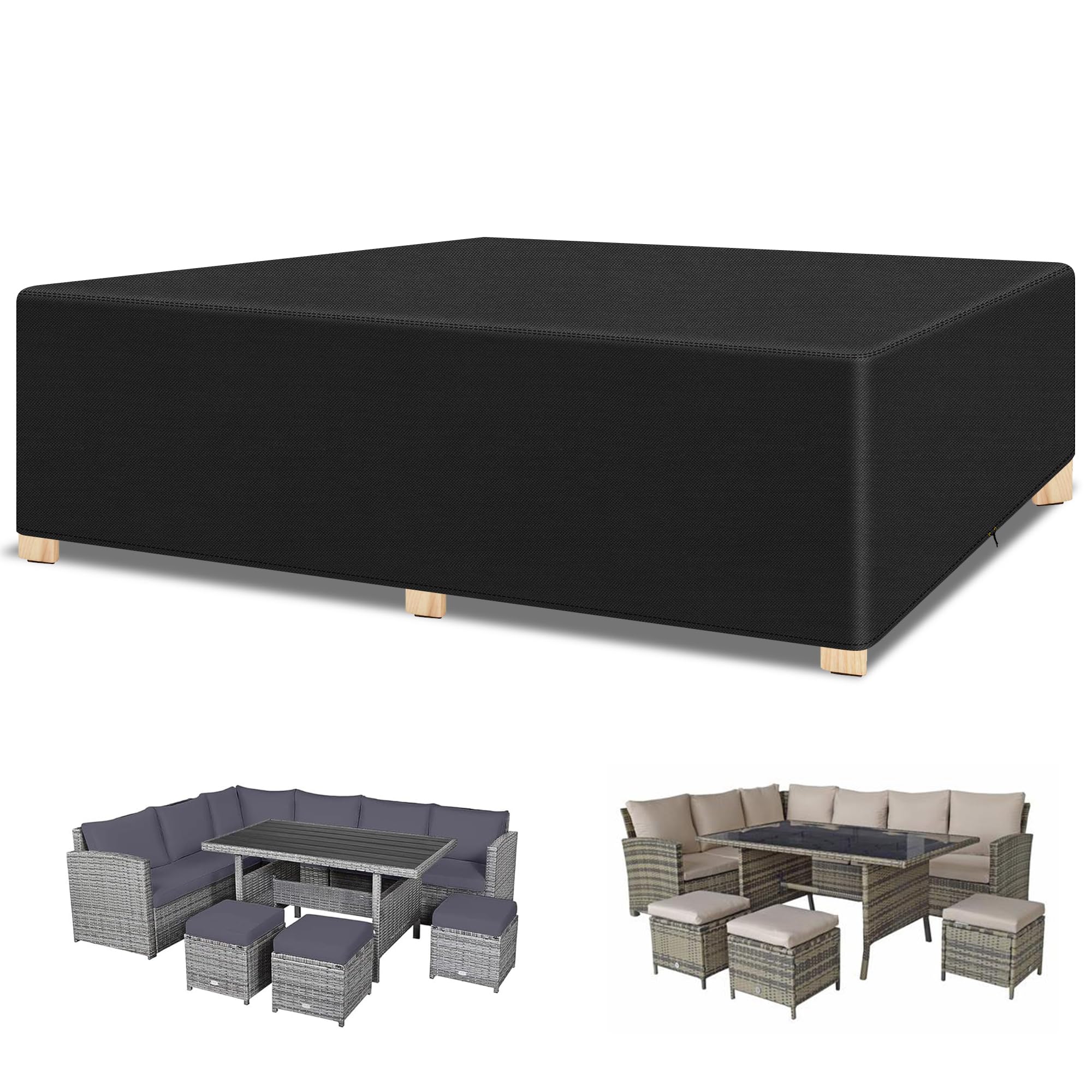 RICHIE Garden Furniture Covers Waterproof Garden Outdoor Table Cover 250x250x90cm, Heavy Duty 600D Oxford PU Coating for Cube Furniture Sets Patio Table Cover Black