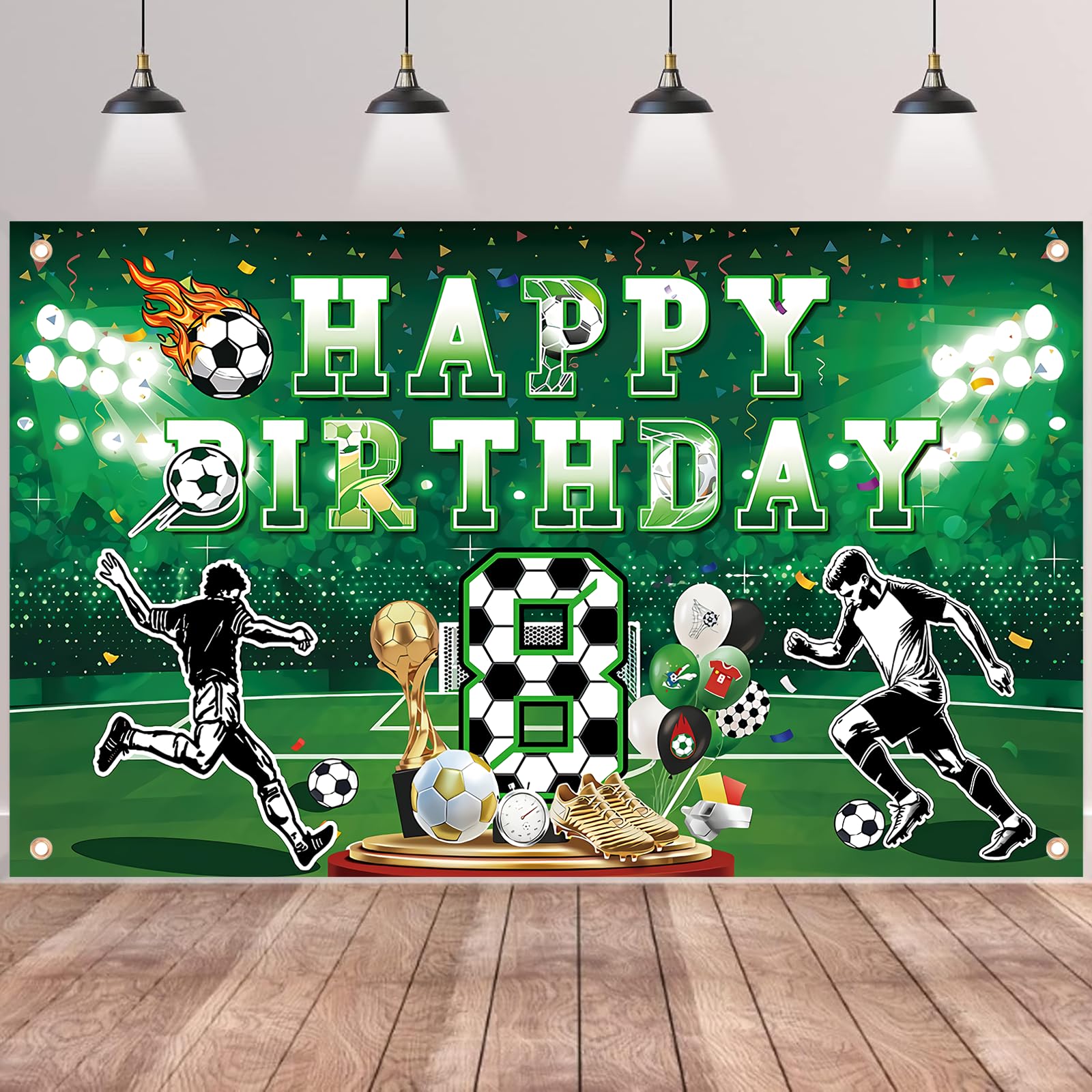 8th Birthday Decorations for Boy - Green Football Theme Backdrop Banner, 180x110cm Soccer Birthday Banner Football Party Decorations for 8th BirthDecorations — image 1