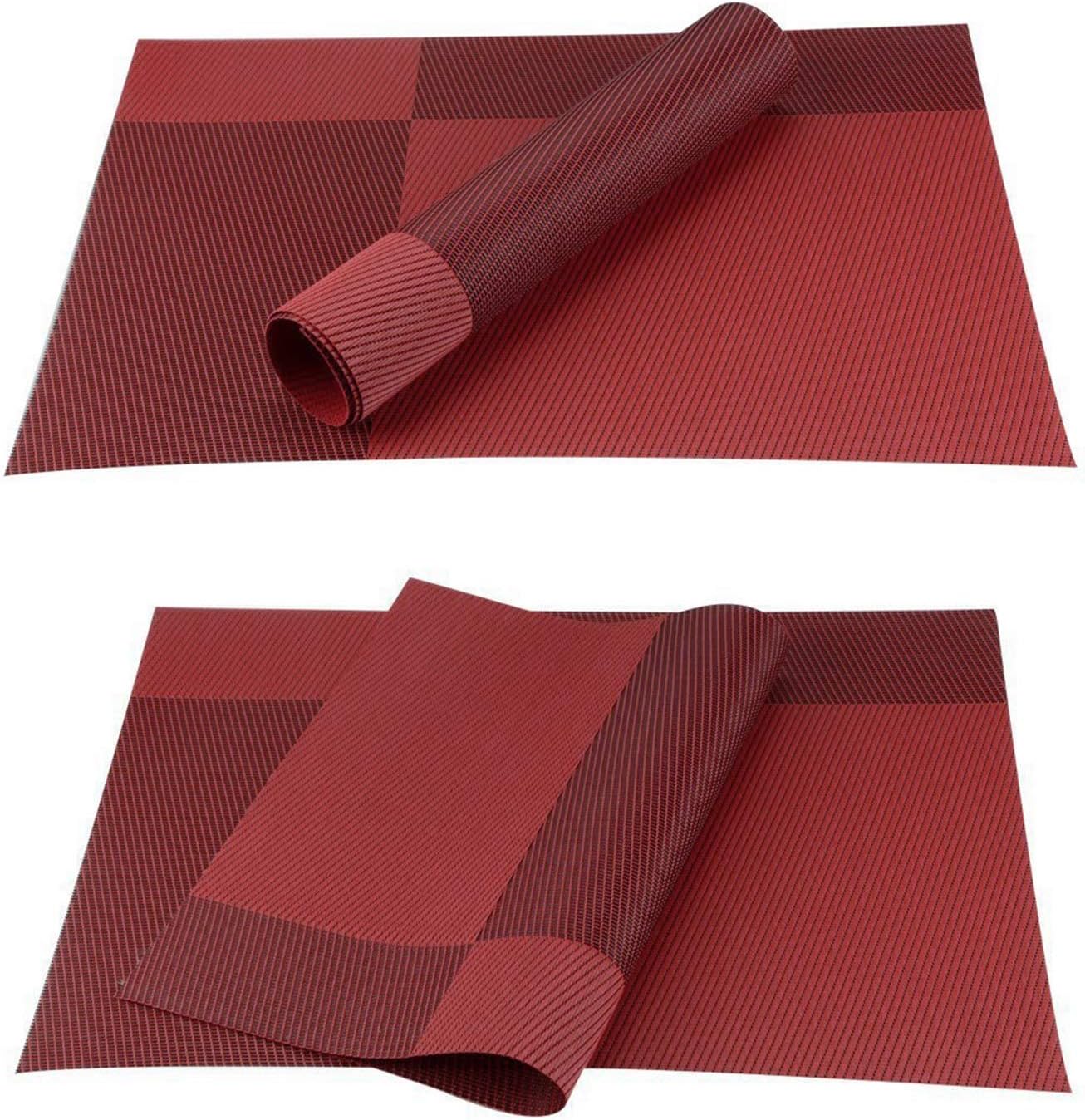 Top Finel Placemats,Plastic Table Mats Set of 8,Heat Resistant Washable Place Mats for Dinner Table,Red: Home & Kitchen