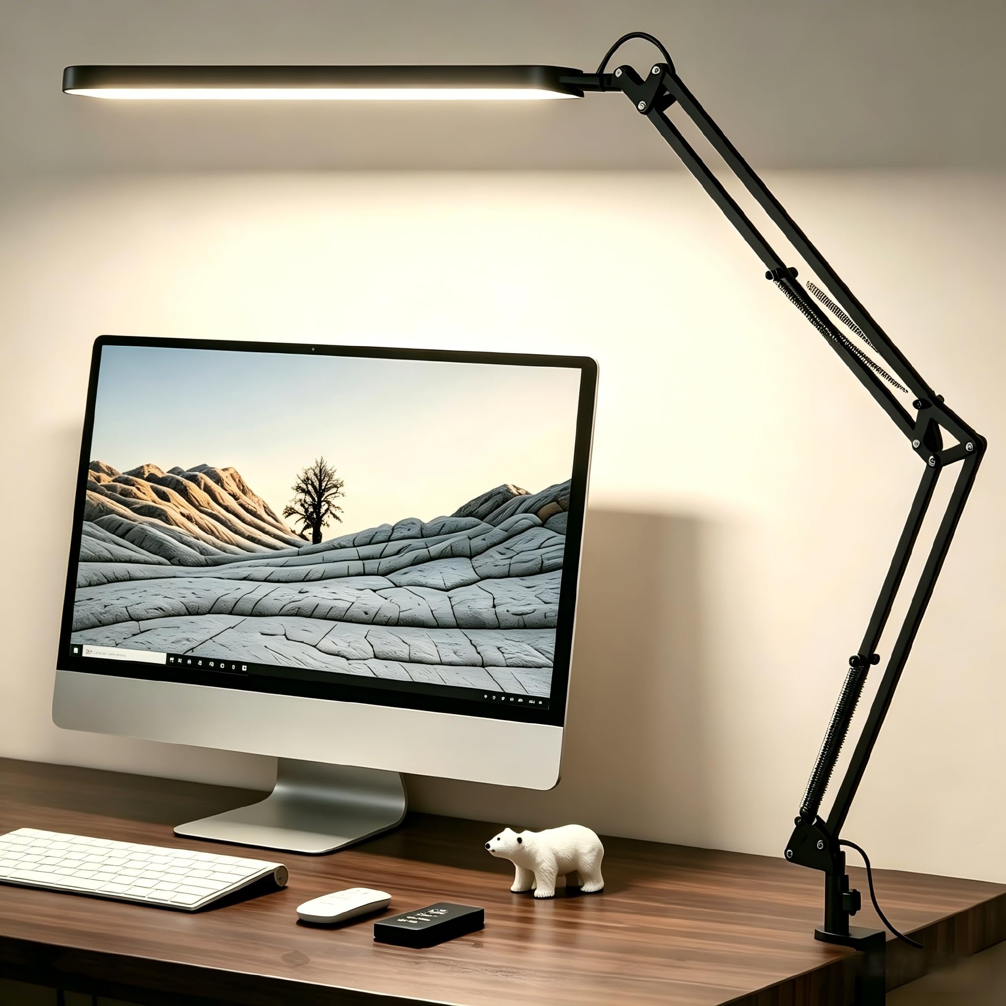 SKYLEO Desk Lamp - LED Desk Light - 5 Color Modes X 11 Brightness Levels - Adjustable Swing Arm - Timmer & Memory Function - 12W Study Lamp - Black