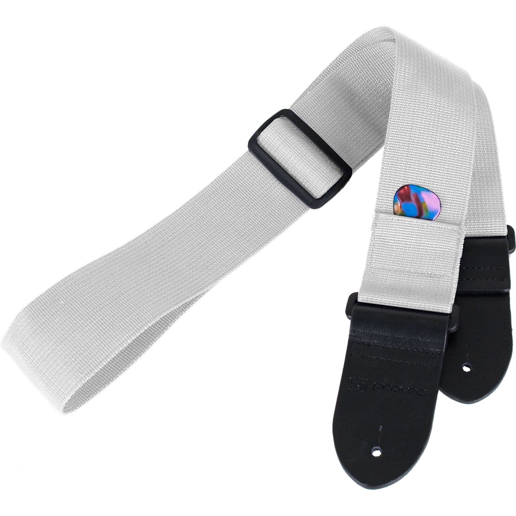 Protec Guitar Strap featuring Thick Leather Ends and Pick Pocket, White