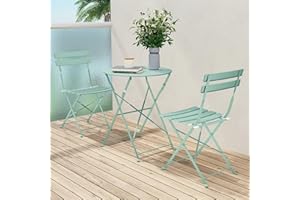Grand Patio Premium Steel Patio Bistro Set, Folding Outdoor Patio Furniture Sets, 3 Piece Patio Set of Foldable Patio Table and Chairs, Mint Green