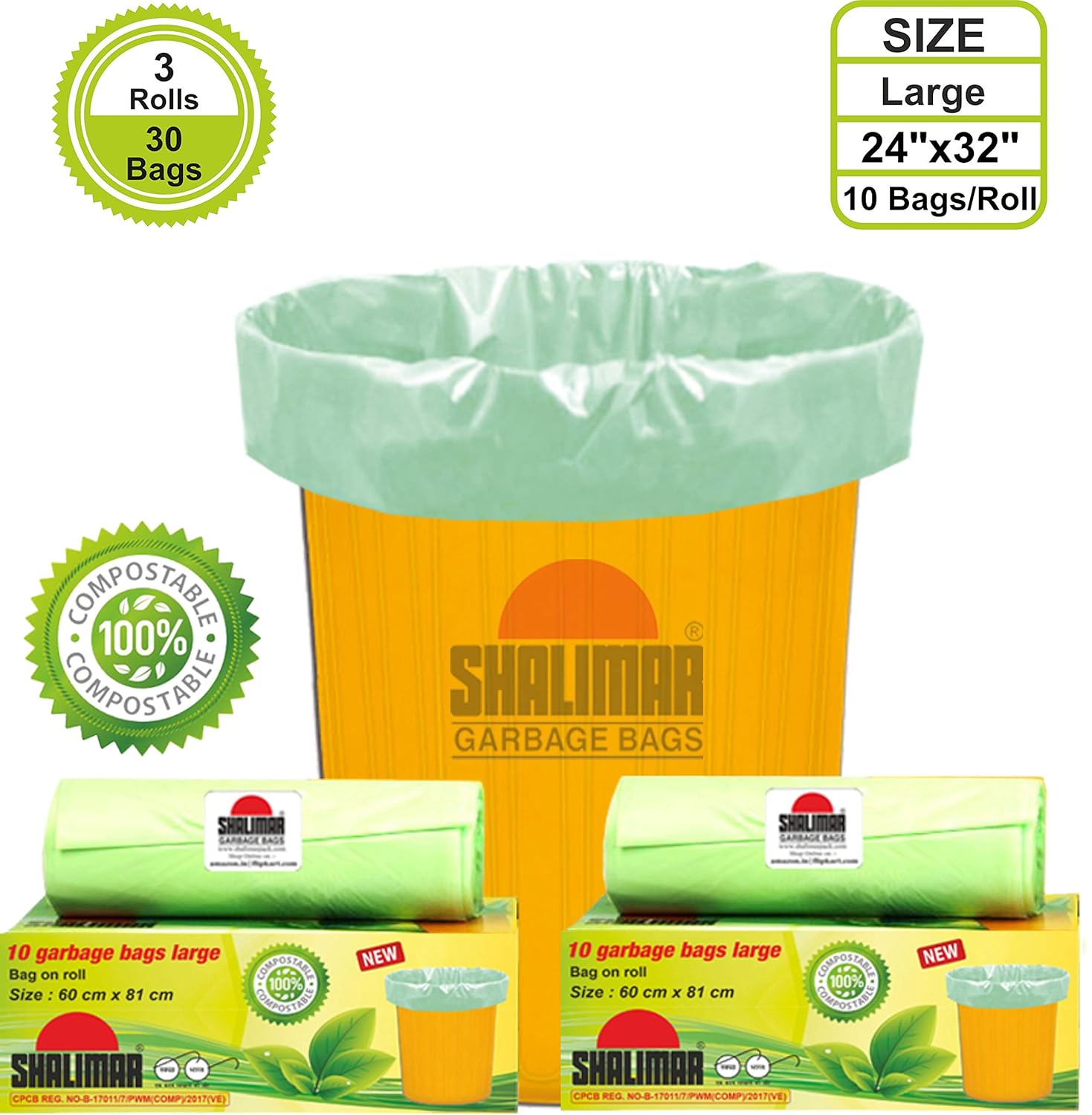 Shalimar Compostable/Biodegradable Garbage Bags (Large) Size 60 cm x 81