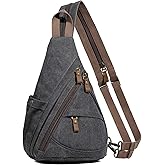 KL928 Canvas Sling Bag - Small Crossbody Backpack Shoulder Casual Daypack Rucksack for Men Women(Large Version,Black)