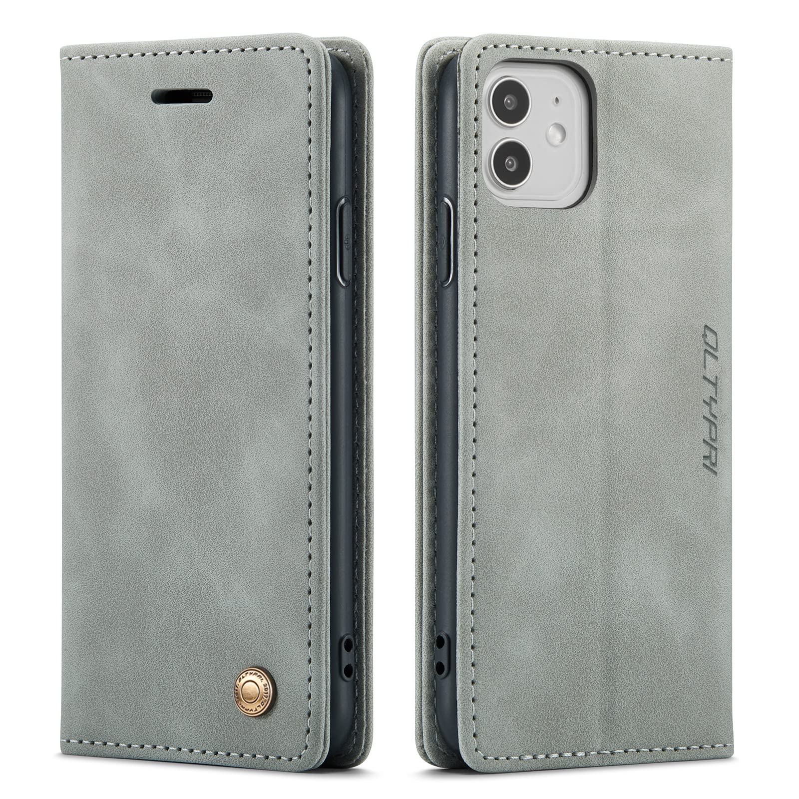 QLTYPRI Case for iPhone 11, Vintage PU Leather Wallet Case Card Slot Kickstand Magnetic Closure Shockproof Flip Folio Book Case Cover for iPhone 11 - Grey — image 1