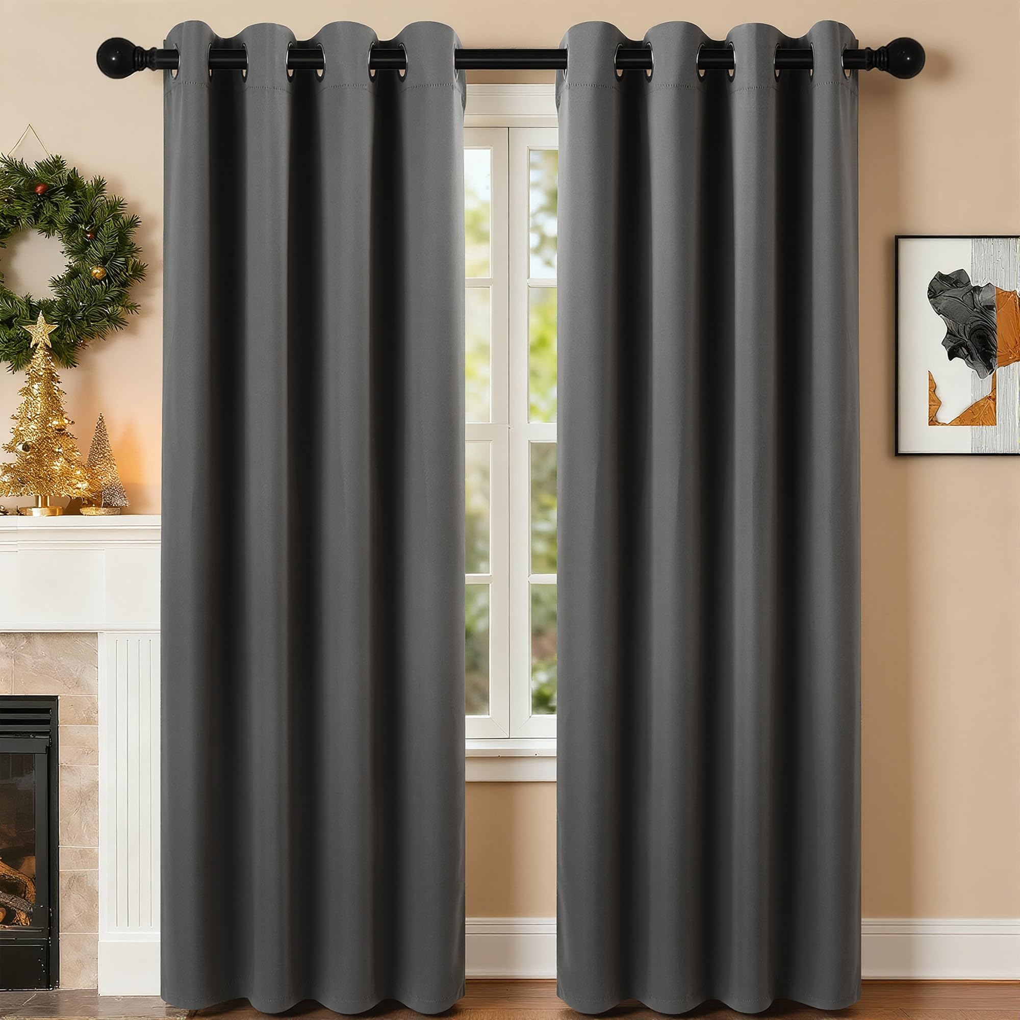 Photo 1 of **PARTIAL SET**
1-Panel-Curtain Room Darkening, 84 Inch Length for Bedroom Living Room, Insulated Thermal Grommet Curtain Drapes, Blackout(60-90%,Not 100%) Window Treatment Decor, Pack of 2, 52x84, CharcoalGrey