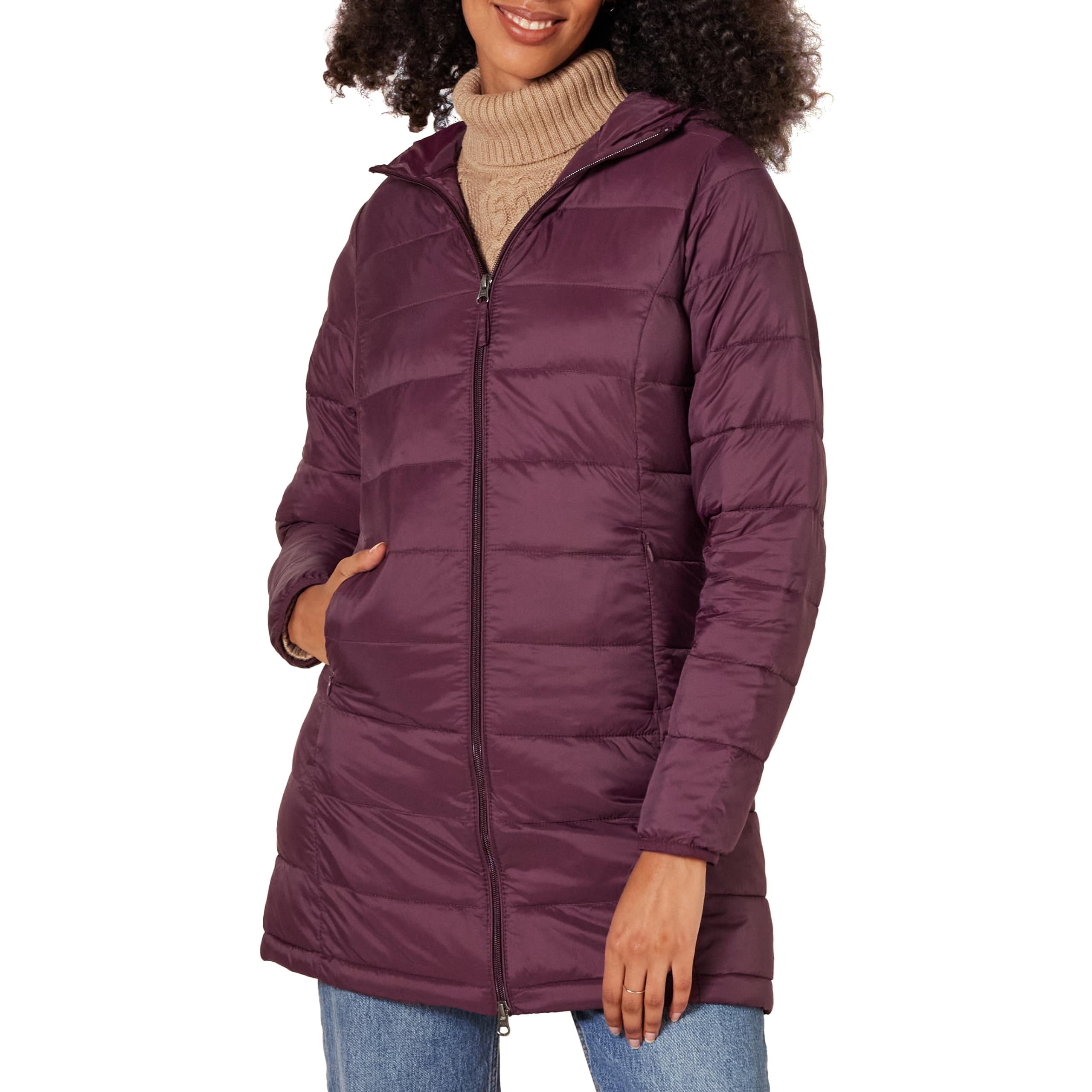 Photo 1 of Amazon Essentials Women's Lightweight Water-Resistant Packable Hooded Puffer Coat (Available in Plus Size), Burgundy, Large