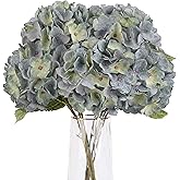 Jim's Cabin Artificial Flowers Silk Hydrangea Flowers with 5 Big Heads Fake Flower Bunch Bouquet for Home Wedding Party Decor DIY(Blue Green)