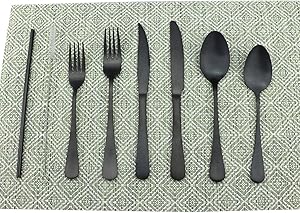Uniturcky Durable Silverware Flatware Cutlery Set, Food Safe Grade Stainless Steel Utensils 24-Piece Service for 4,Include Knife/Fork/Spoon/Metal Straws/Cleaning Brus, Dishwasher Safe (Matte Black)