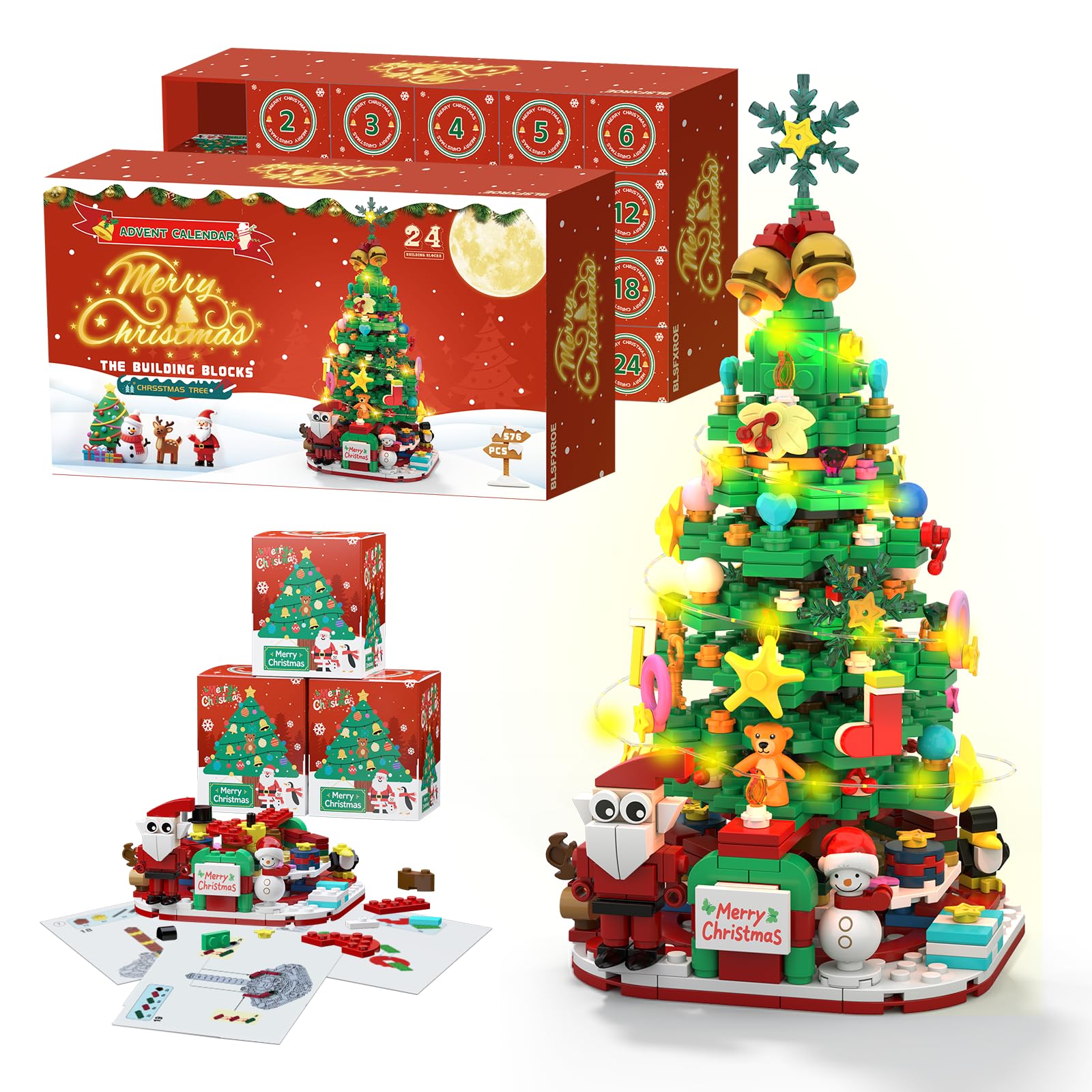 Advent Calendar 2025 Christmas Tree Advent with LED Light,24 Days Christmas Tree Building Block Toy Set，Christmas Gifts for Adults Teens Kids — image 1